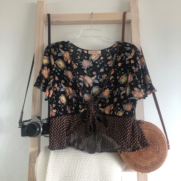 Crop Floral Tie Top - Picture 1 of 3